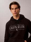 Μαύρο Βαμβακερό Hoodie Φλις Με Κουκούλα Και Varsity Λογότυπο  Άνδρας