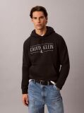 Μαύρο Βαμβακερό Hoodie Φλις Με Κουκούλα Και Varsity Λογότυπο  Άνδρας