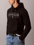 Μαύρο Βαμβακερό Hoodie Φλις Με Κουκούλα Και Varsity Λογότυπο  Άνδρας