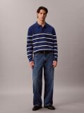 Blue Cotton Stripe Polo Jumper  Men