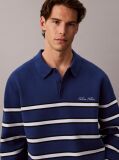 Blue Cotton Stripe Polo Jumper  Men