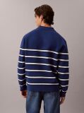 Blue Cotton Stripe Polo Jumper  Men