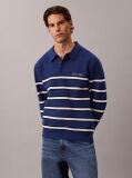 Blue Cotton Stripe Polo Jumper  Men