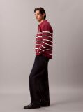 Red Cotton Stripe Polo Jumper  Men