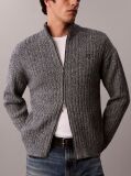 Grey Heathered Cotton Zip Cardigan  Men
