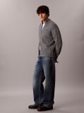 Grey Heathered Cotton Zip Cardigan  Men