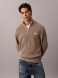 Brown Cotton Waffle Half Zip Jumper  Men
