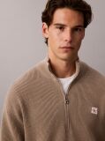 Brown Cotton Waffle Half Zip Jumper  Men