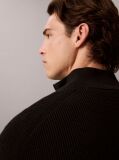 Black Cotton Waffle Half Zip Jumper  Men