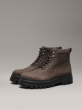 Black Leather Winter Lug Boots  Men