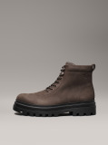 Black Leather Winter Lug Boots  Men