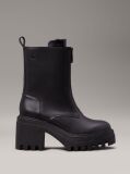 Black Leather Chunky Heeled Boots  Women