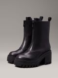 Black Leather Chunky Heeled Boots  Women