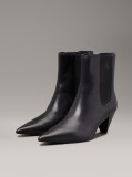 Black Leather Cone Heel Chelsea Boots  Women