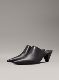 Black Leather Cone Heel Mules  Women
