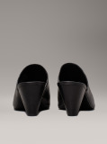 Black Leather Cone Heel Mules  Women