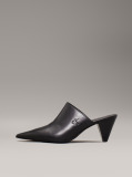 Black Leather Cone Heel Mules  Women