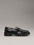 Black Crocodile Leather Platform Loafers  Women