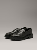 Black Crocodile Leather Platform Loafers  Women