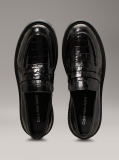 Black Crocodile Leather Platform Loafers  Women