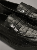 Black Crocodile Leather Platform Loafers  Women