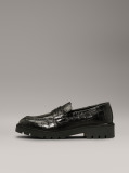 Black Crocodile Leather Platform Loafers  Women