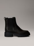 Black Leather Chunky Square Toe Chelsea Boots  Women
