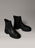 Black Leather Chunky Square Toe Chelsea Boots  Women