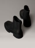 Black Leather Chunky Square Toe Chelsea Boots  Women
