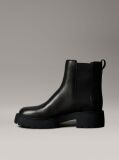 Black Leather Chunky Square Toe Chelsea Boots  Women