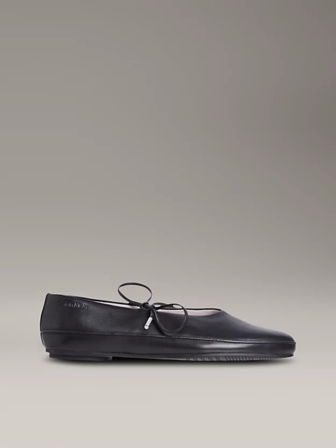 Black Leather Mary Jane Ballerinas  Women
