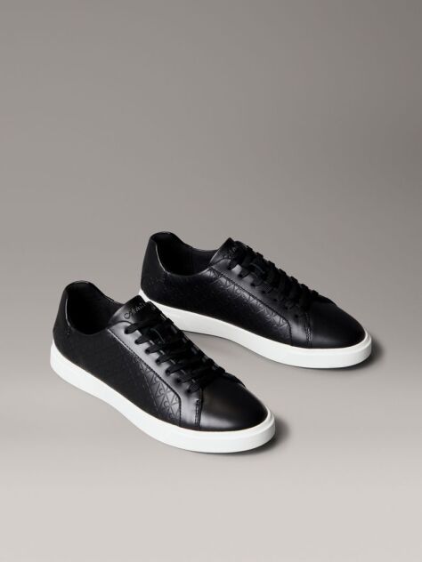 Μαύρο Δερμάτινα Sneakers Με Μοτίβο Λογότυπου  Γυναίκα