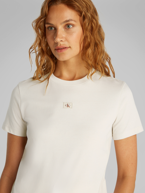 Λευκό T-Shirt Σε Κανονική Γραμμή  Γυναίκα