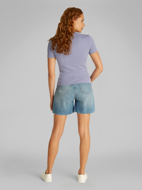 Purple Slim Ribbed Cotton T-shirt  Women