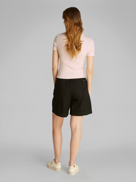 Pink Woven Label Rib Fitted T-Shirt  Women