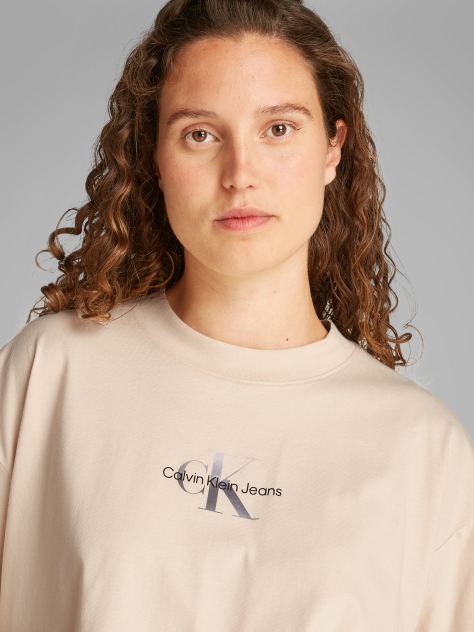 Μπεζ Boyfriend T-shirt με Μονόγραμμα  Γυναίκα