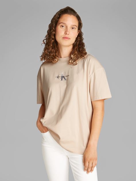 Μπεζ Boyfriend T-shirt με Μονόγραμμα  Γυναίκα