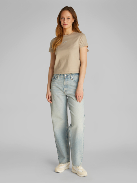 Beige Slim Cropped Badge T-shirt  Women