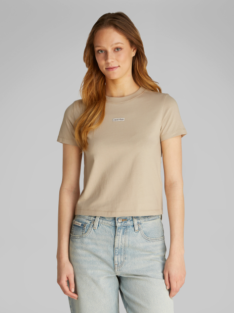 Beige Slim Cropped Badge T-shirt  Women