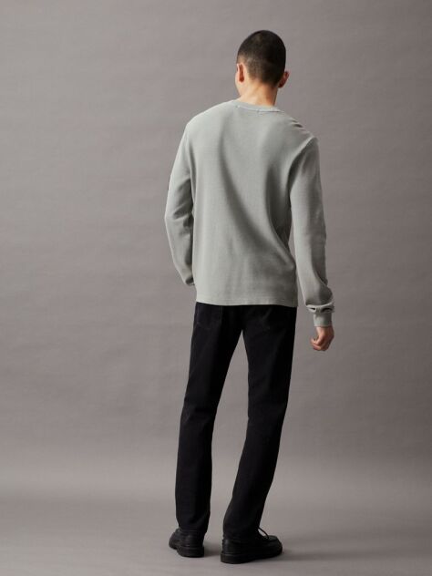 Green Slim Long Sleeve Waffle T-shirt  Men