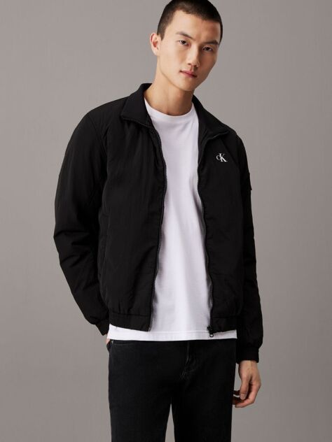 Black Padded Nylon Zip Up Jacket  Men