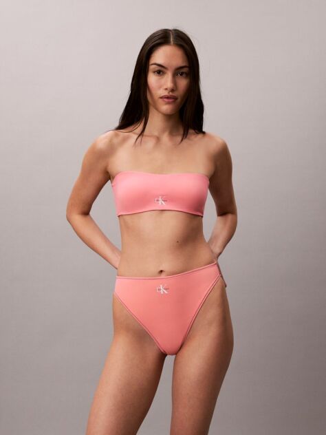 Pink High Leg Bikini Bottoms - CK Monogram  Women
