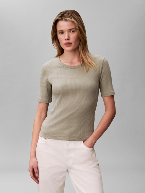Green Ribbed Half Sleeve T-Shirt  Women