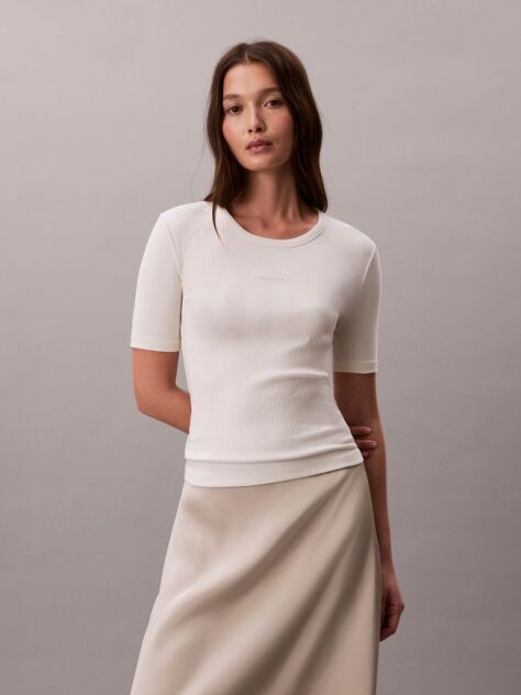 White Ribbed Half Sleeve T-Shirt  Women
