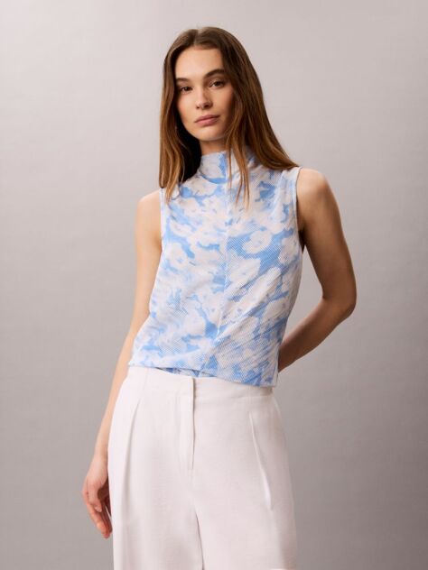 Multi Πλισέ Αμάνικο Τοπ Με Mock Neck Και Print  Γυναίκα