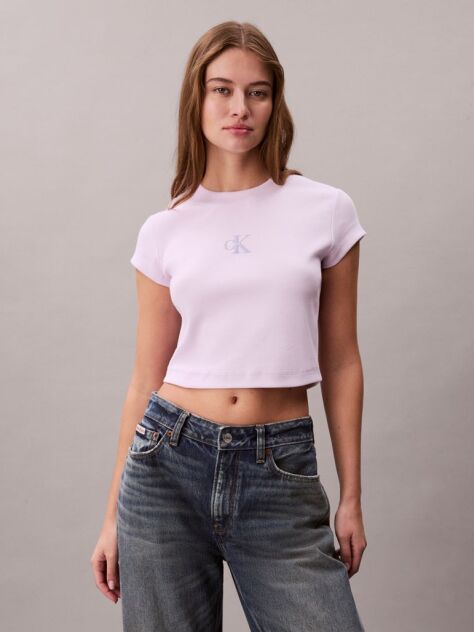 Μοβ Cropped T-shirt Με Μονόγραμμα Σε Στενή Γραμμή  Γυναίκα
