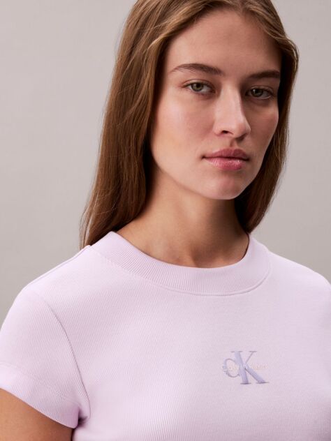 Μοβ Cropped T-shirt Με Μονόγραμμα Σε Στενή Γραμμή  Γυναίκα