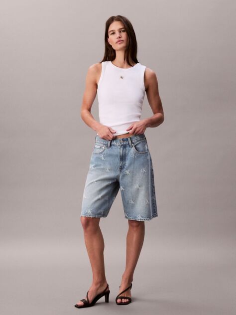 White Cotton Stretch Rib Tank Top  Women