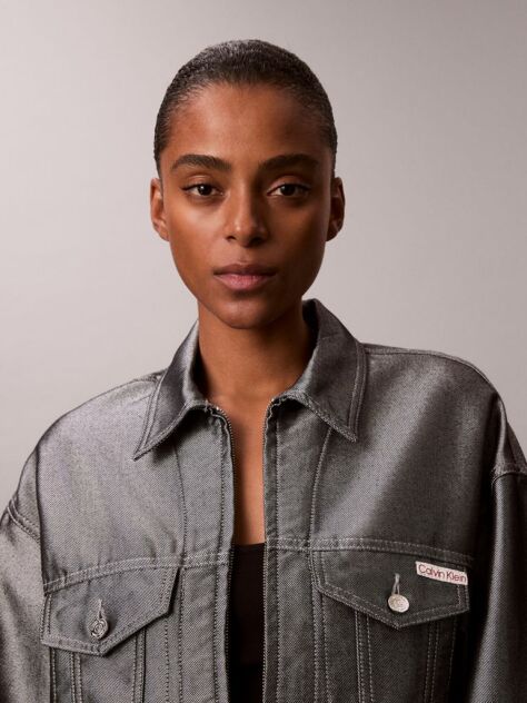 Ασημί Denim Bomber Τζάκετ  Γυναίκα