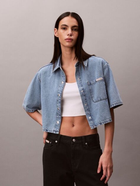 Μπλε Denim Crop Πουκάμισο Με Boxy Εφαρμογή  Γυναίκα